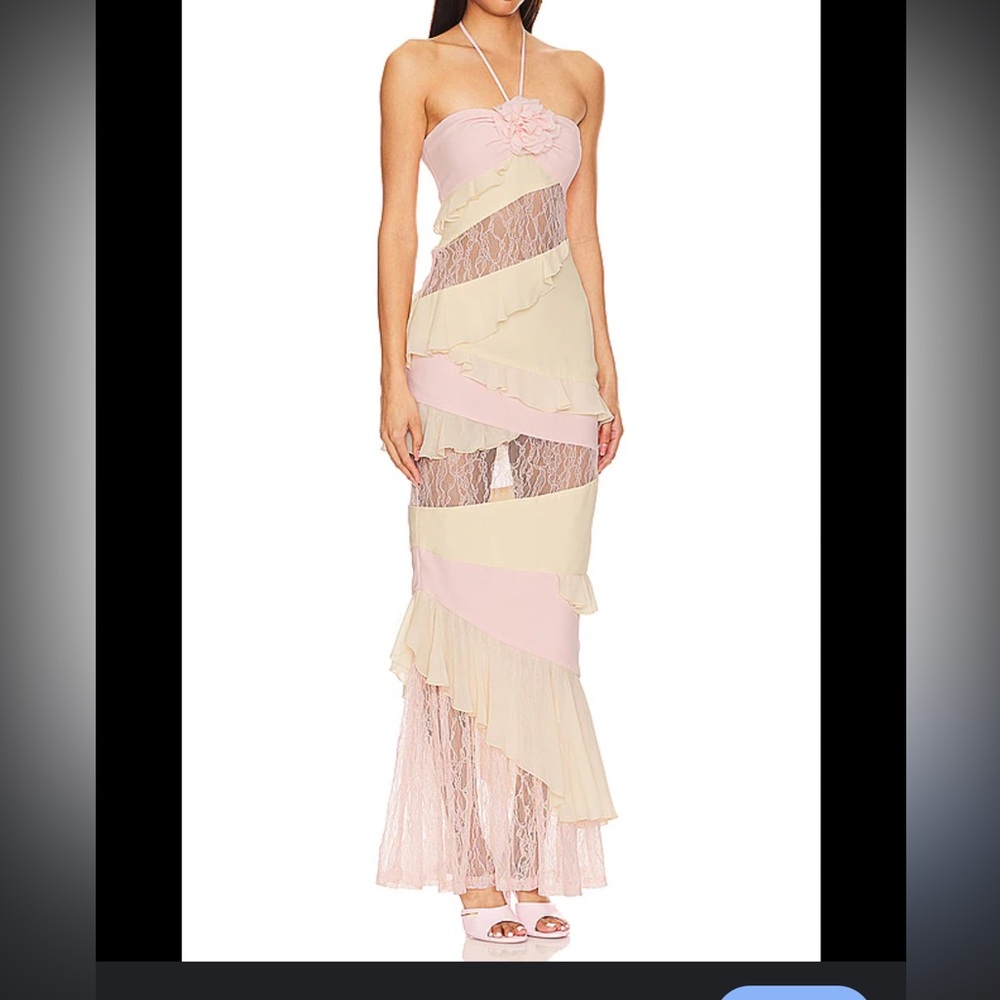 Lovers + Friends Pink and Cream Maxi Dress